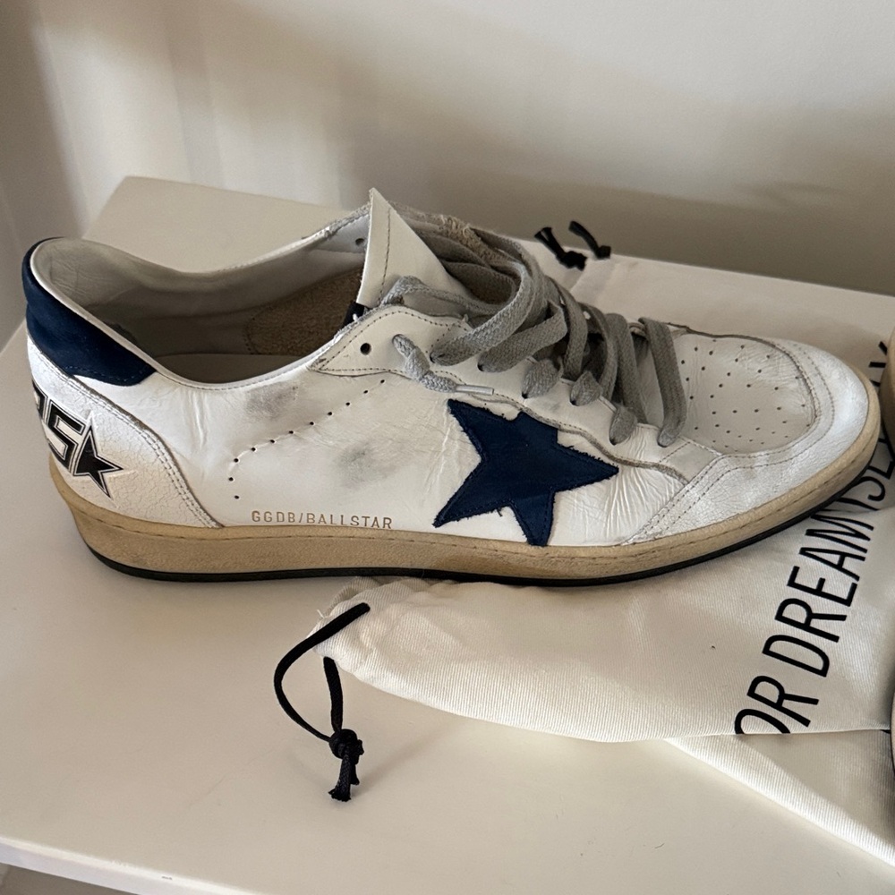 Golden Goose White and Navy Sneakers